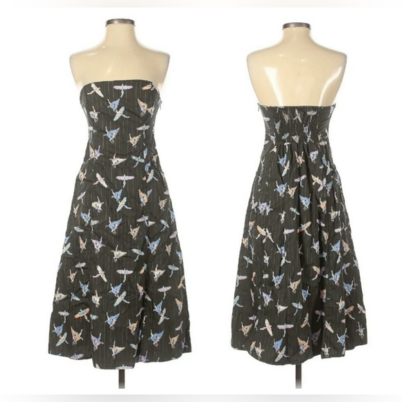 FREE PEOPLE Strapless BIRD PRINT Sunshine of Your Love pocket Mini Dress - Picture 3 of 13